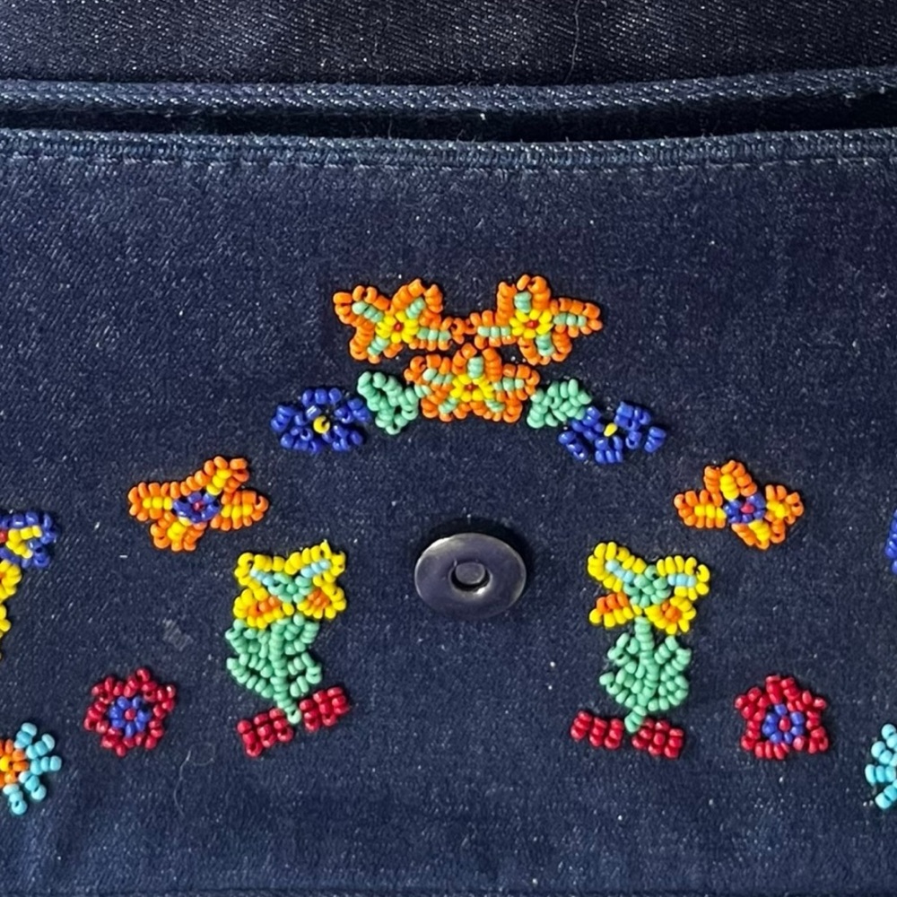 Designer Inspired Denim Clutch with Colorful Beads - Picture 7 of 8
